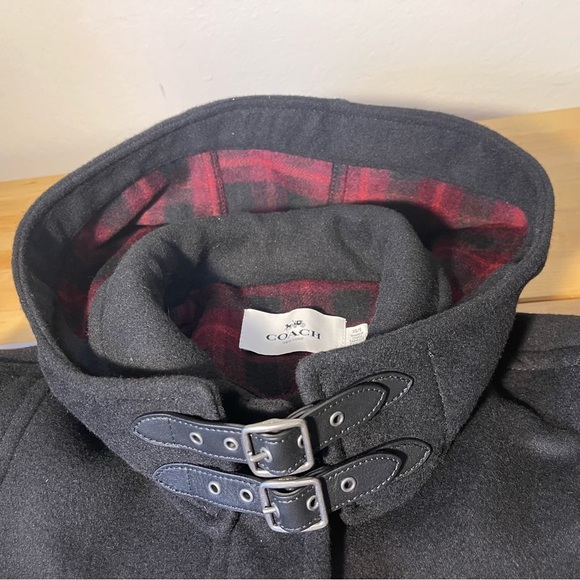Coach New York Black Wool Blend w Black Leather Trim Hooded Cape - Picture 4 of 11